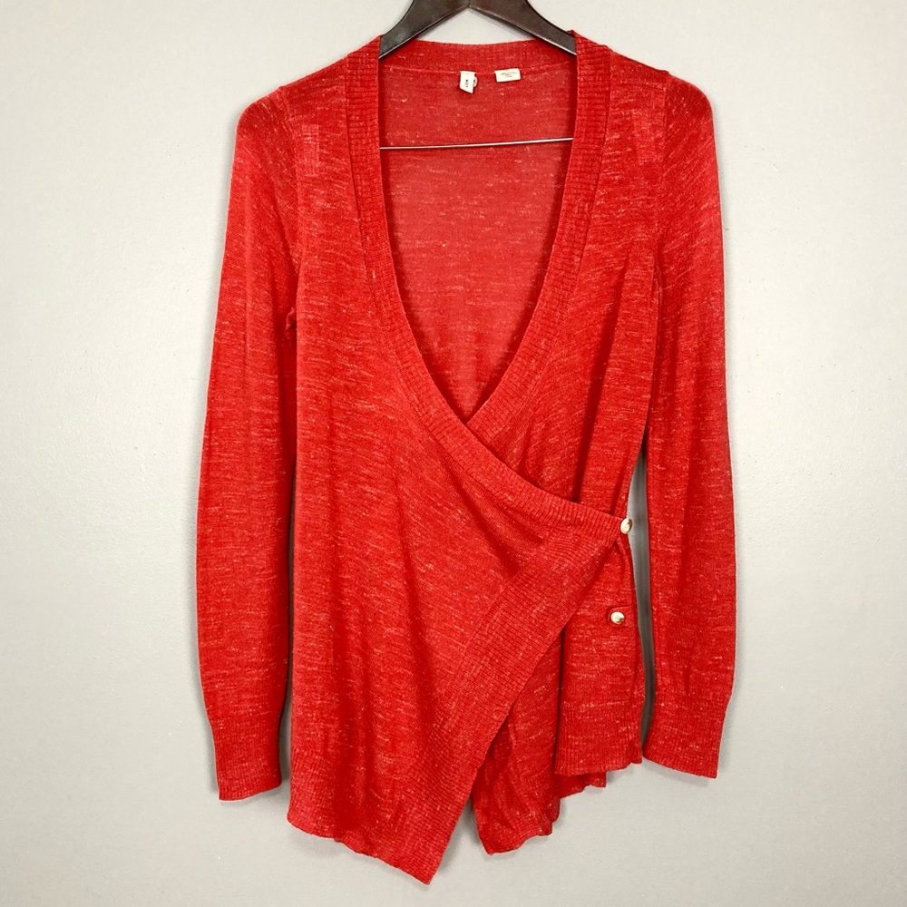 Anthropologie Moth Wool Wrap Cardigan Sweater Women’s Size S Linen Blend Orange